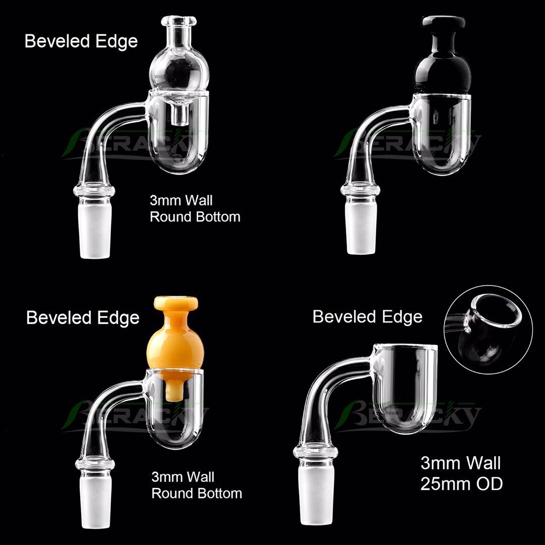 

Beracky 3mm Beveled Edge Round Bottom Quartz Banger With Bubble Cap 10mm 14mm 18mm Male Female Quartz Nails For Glass Bongs Dab Rigs