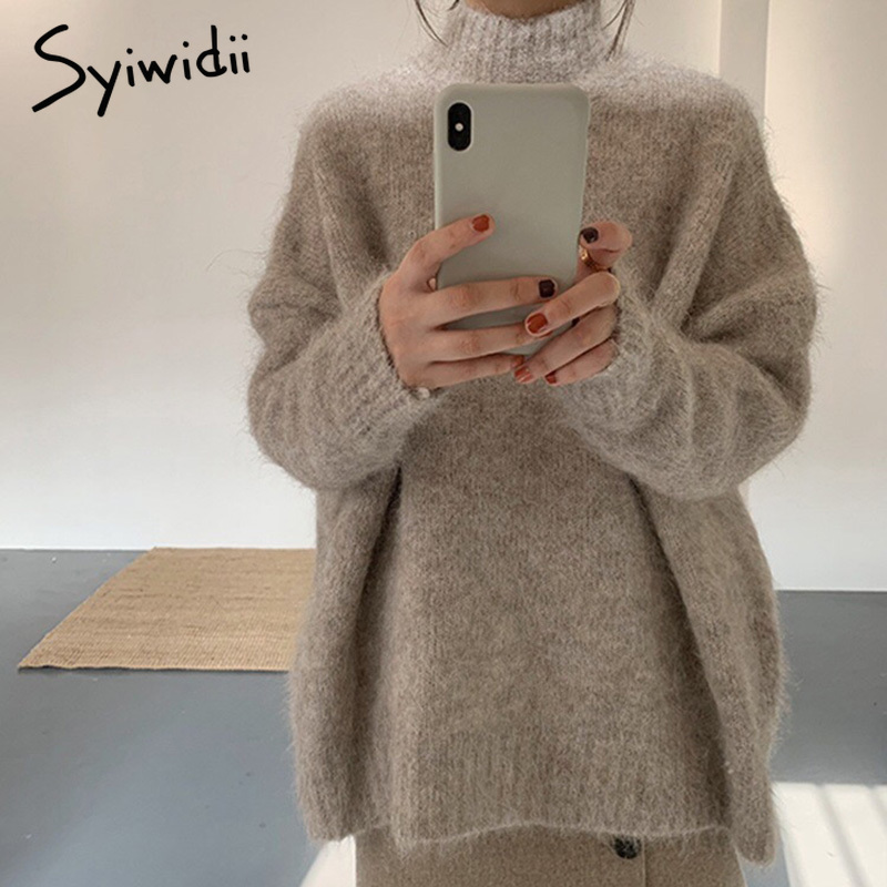 

syiwidii Mohair oversized sweater women turtleneck plus size korean top pullover fashion 2020 knit sweater winter clothes women, Beige