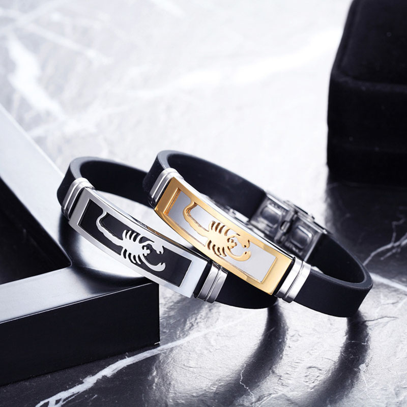 

Korean Men Bracelet Silicone Stainless Steel Scorpion Wristband Bangles Jewelry Accessories HSJ88