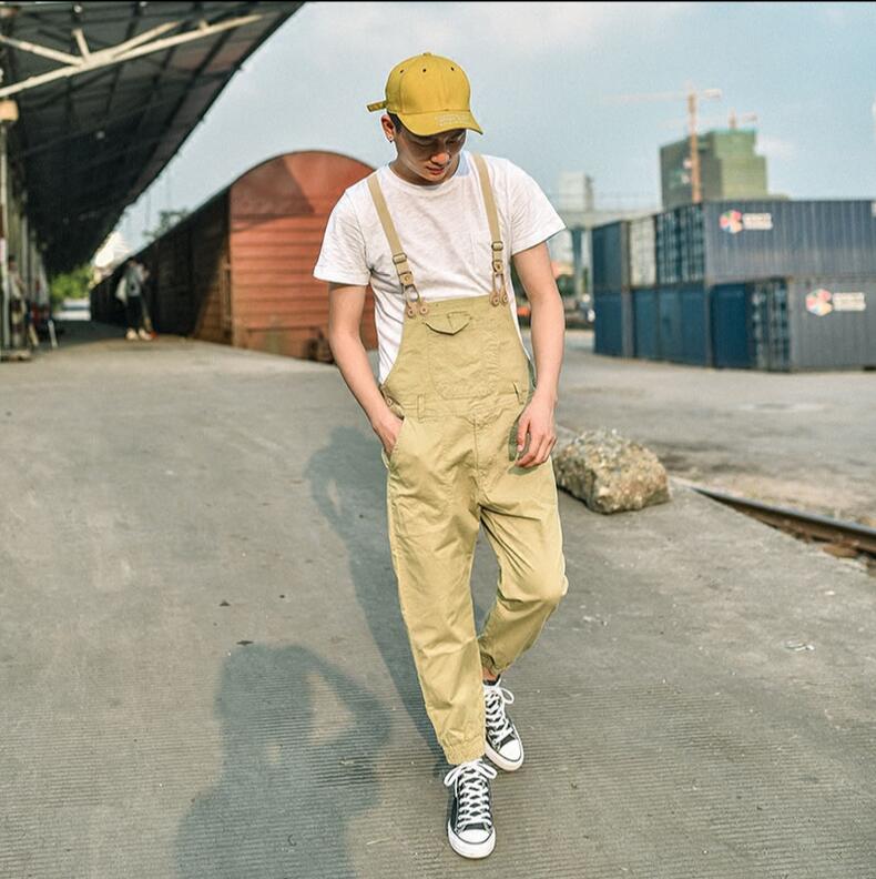 

3XL New 2017 men's clothing College wind Korean casual lovers overalls suspenders bib pants teenagers plus size costumes, Khaki