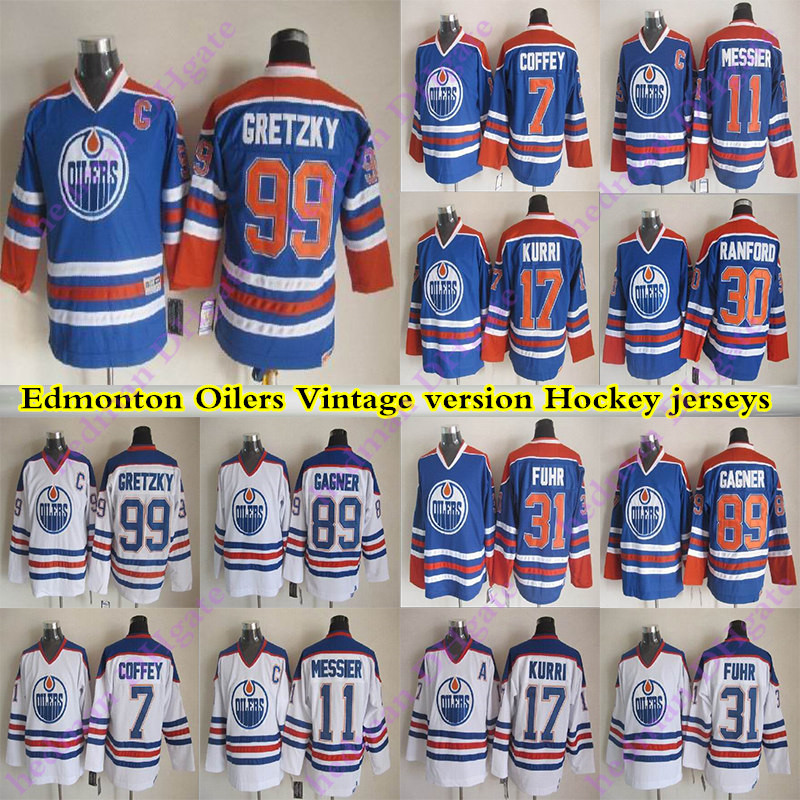 

Men's Edmonton Oilers CCM Vintage jerseys 99 GRETZKY 11 MESSIER 89 GAGNER 7 COFFEY 17 KURRI 31 FUHR 30 RANFORD Hockey Jersey, Yellow