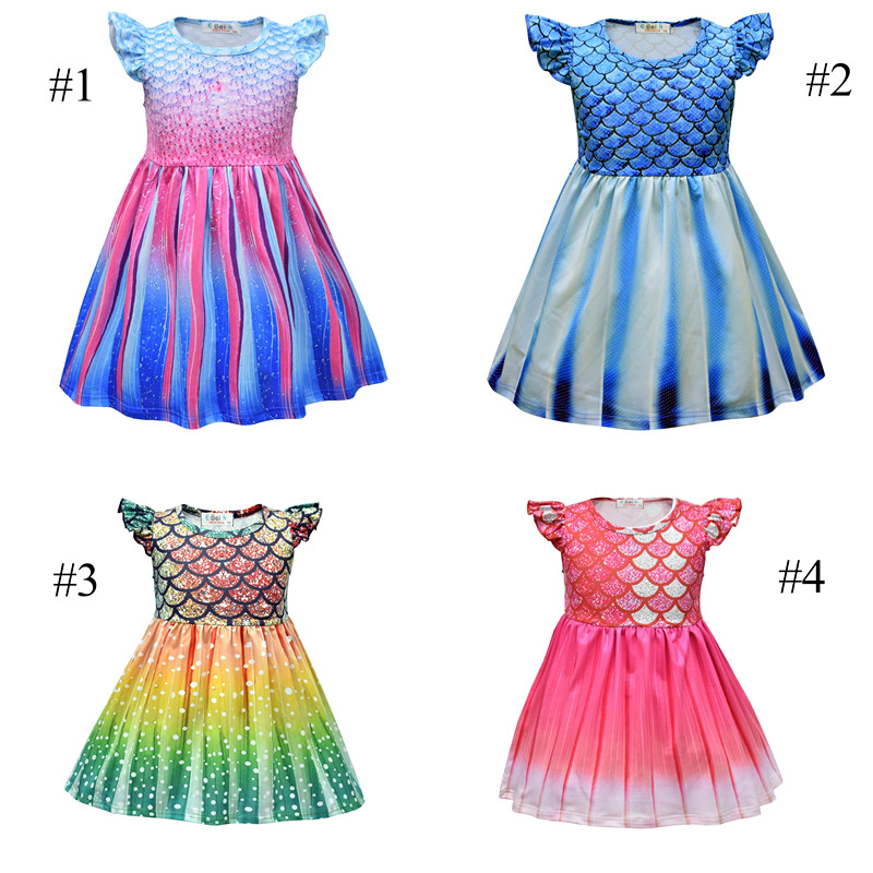 

Baby Girl Mermaid Princess Dress for Kids Snow Queen Cosplay Costume Kids Little Fly Sleeve Ruffle A-Line Dresses Children Clothing, Mix colors