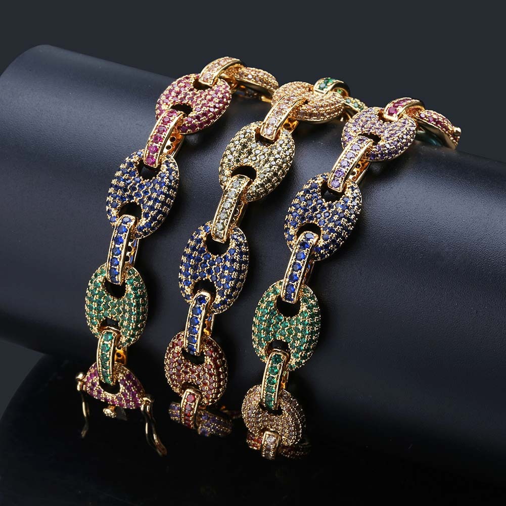 

Man Hip-hop Colour Zirconium Shi Shi Xin Necklace Micro Insert Five Color Rainbow Tide Man Button Chain Jewelry