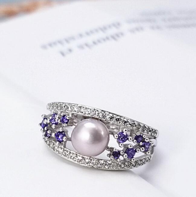 

jewelry S925 sterling silver rings pearl solitaire purple zirocon rings for women hot fashion free of shipping