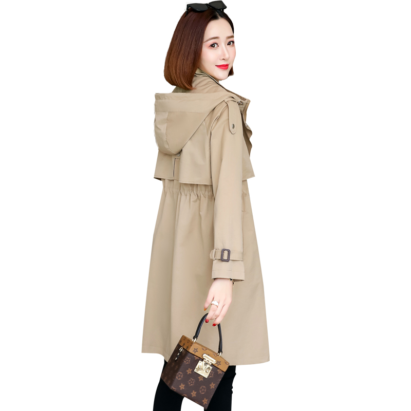 

Trench coat women' coat medium long section spring 2020 new women' plus size coats Slim women Slim fit simple hooded overcoat, Red