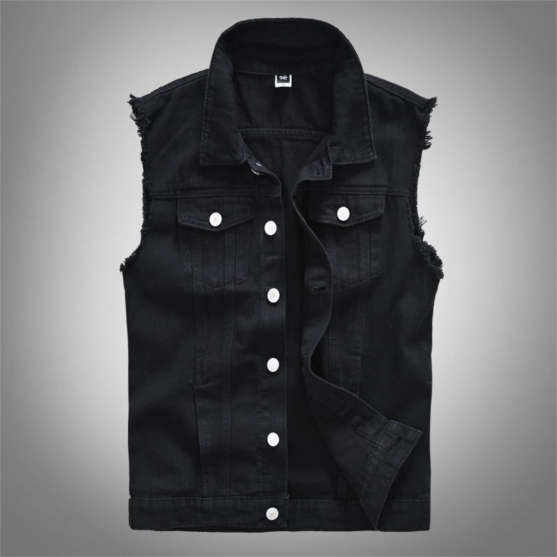 

Men's Vests 2019 Spring Autumn Fashion Mens Handsome Motorcycle Denim Jacket Vest Summer Casual Jean Vest Coat Waistcoat Male, Black