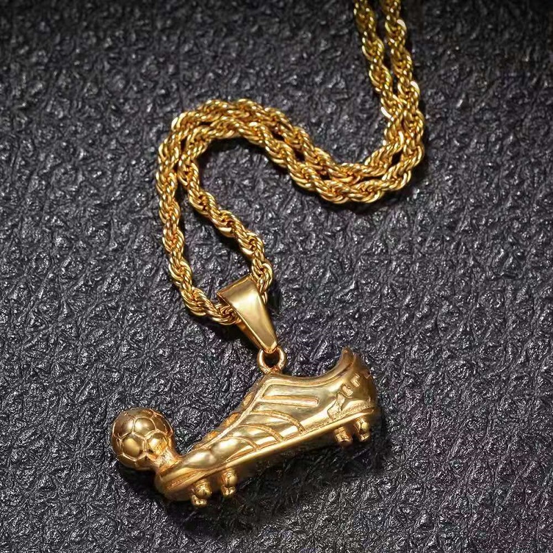 

gold silver football shoes pendant necklace for men luxury designer soccer player penants stainless steel hip hop link chain jewelry gift