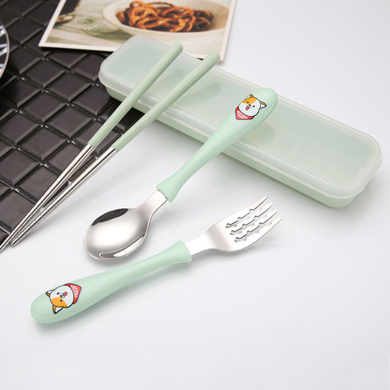 

Cute Chopsticks Fork Spoon 3pcs Dinnerware Sets For Children Students 304 Stainless Steel Kids Dinnerware Free Shipping