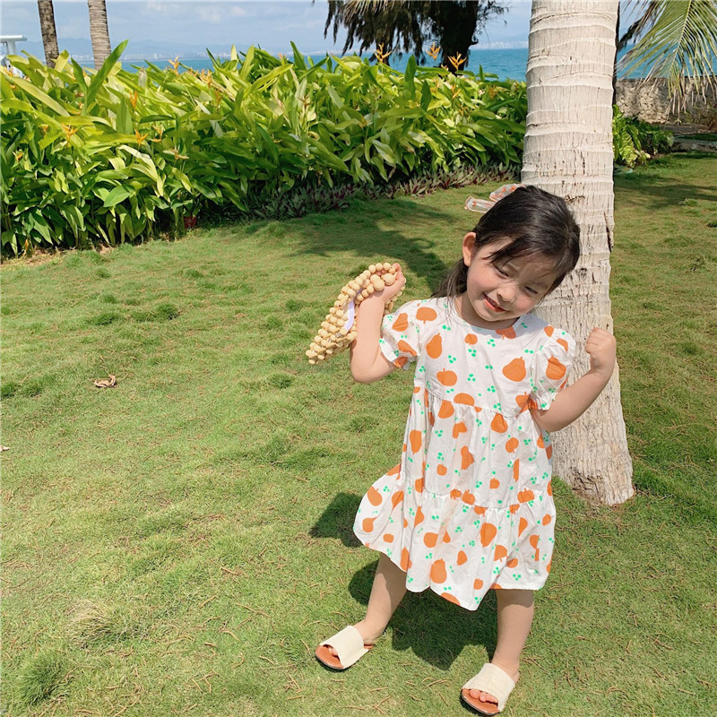 

2 3 4 5 6 Years Toddler Girls Dress Fashion Fruit Print Short Sleeve Dress For Girl Kids Clothing Summer Children Dresses New, Pink