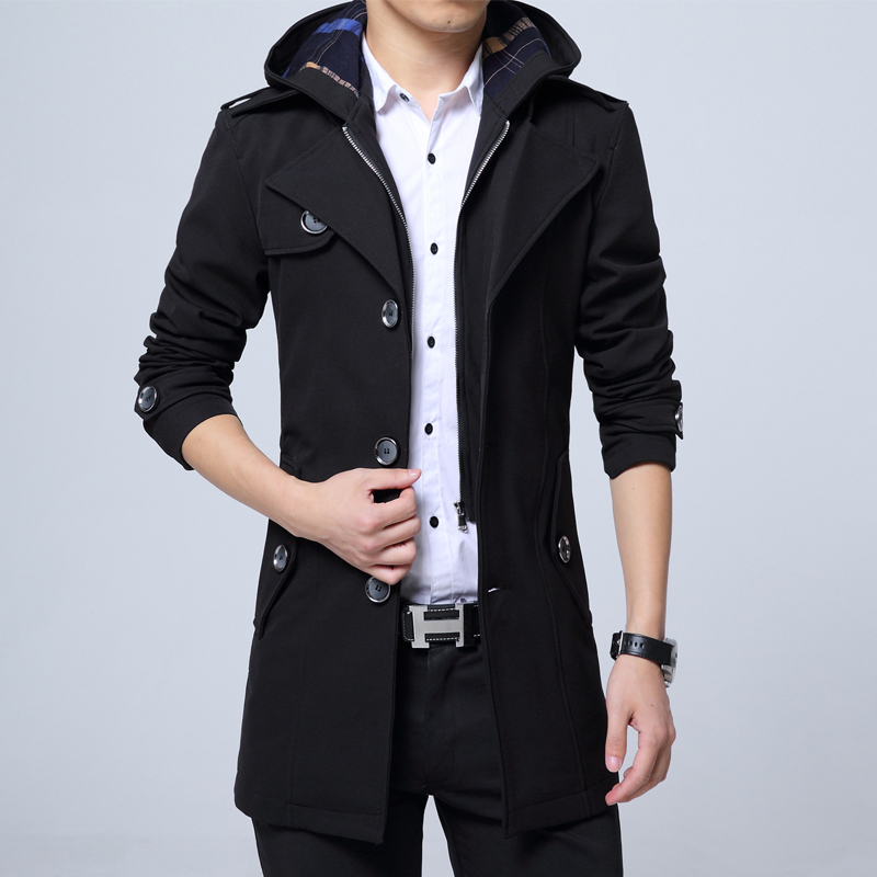 

Trench Coat Men Autumn&Winter New Windbreaker Plus Size Men's Windbreakers Korean Slim Casual Coats Sobretudo KJ277, Black