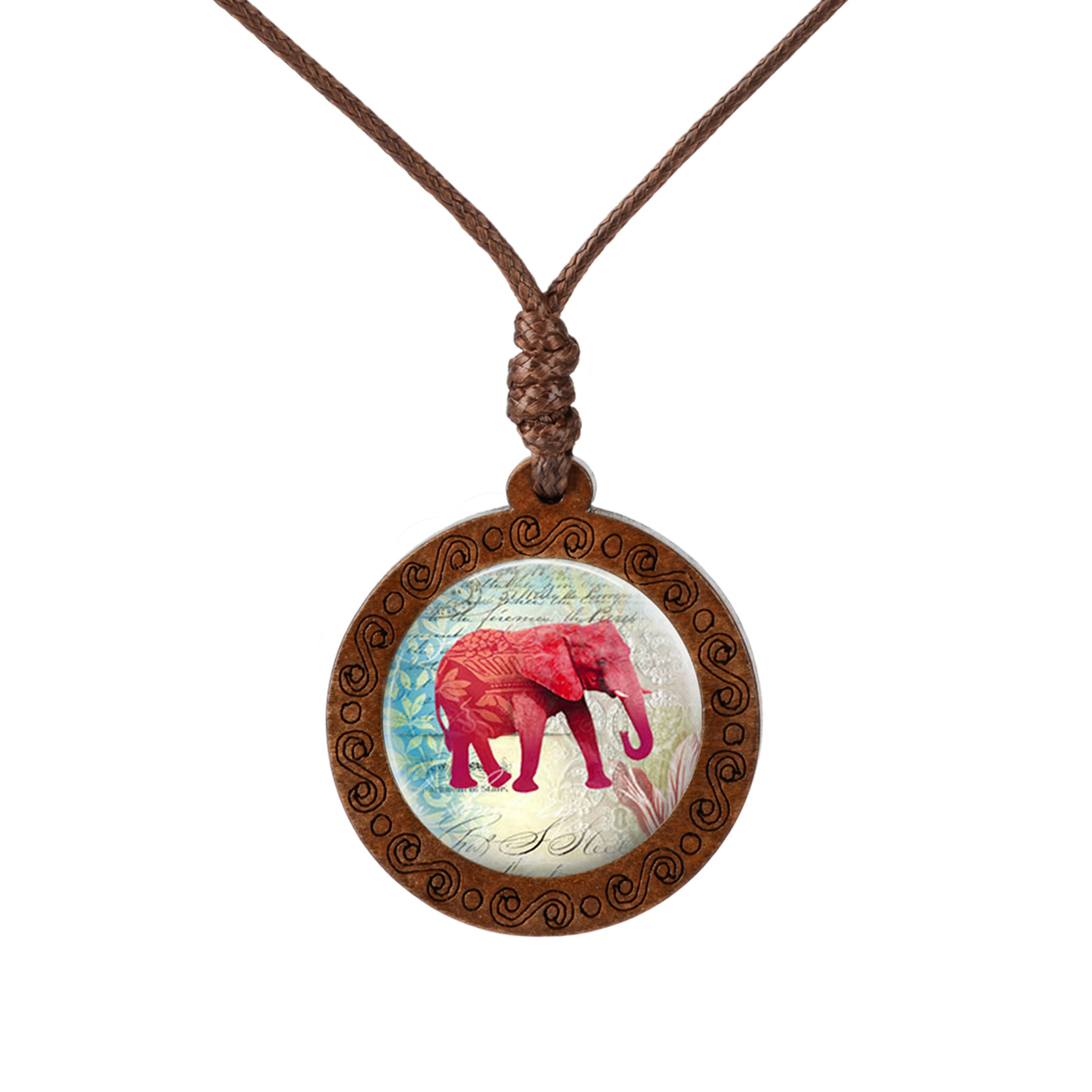 

Glass Pendant With Elephant, Horse, Monkey, Wooden Retro Style Necklace, Animal Decoration, Glass Cabochon, Necklace, Accessories