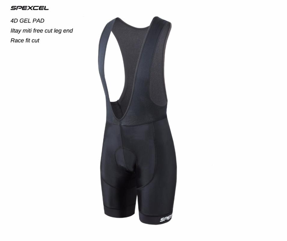 

SPEXCEL Black CYCLING BIB SHORTS Race cycling bottom Italy miti grippers at leg 4D GEL PAD Advanced Bicycle bibs