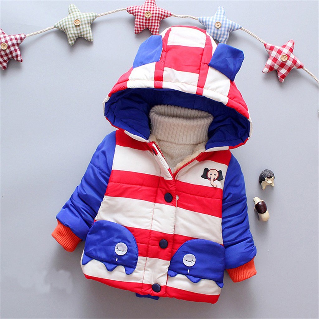 

Baby Clothes Autumn Winter New Fashion Coats Children Kids Winter Cartoon Warm Patchwork Color Zipper Jacket Hooded Coat