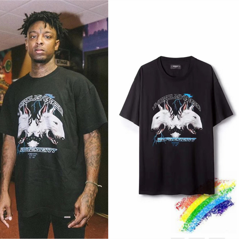

Oversized Represent19aw thoroughbred T-shirt Mens Best Quality T Shirt Men Women Casual Represent Top Tees, White;black