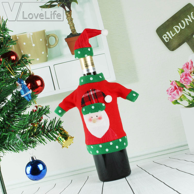 

Christmas Decoration Wine Bottle Decor Set Santa Claus Snowman Deer Bottle Cover Clothes Kitchen for New Year Xmas Dinner Party