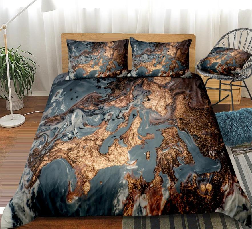 

Marble Bedding Set Blue Duvet Cover Set Marble Abstract Bed Linen Modern Bedspread Boys Girls Home Textile Microfiber Beds, Grey gold
