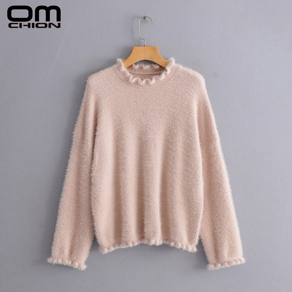 

OMCHION Sueter Feminino Korean Style Women Pink Mohair Sweater Casual Loose Pullover 2019 Autumn Winter Solid Knitwear LMY237, Blue