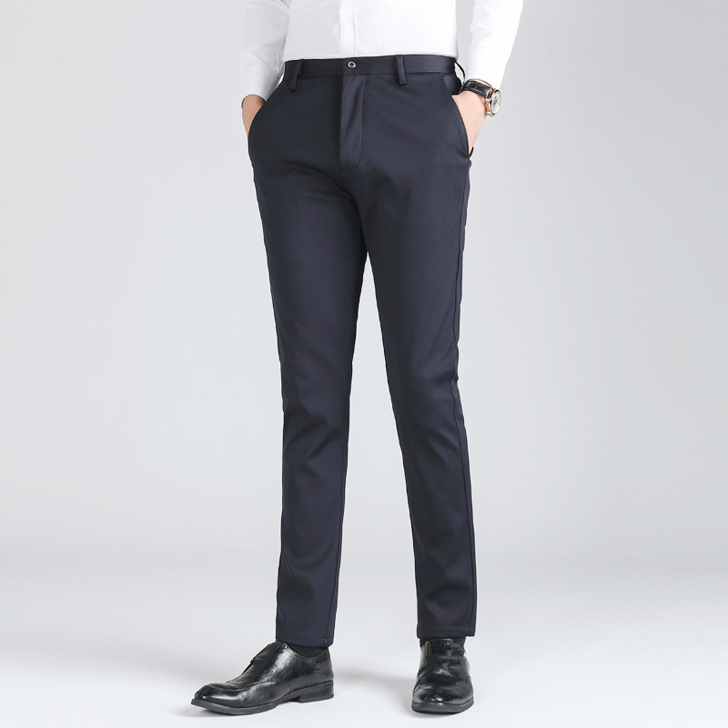 

Autumn Winter Navy Blue Suit Pants Mens Casual Non Iron Trousers Male Korean Slim Long Suit Pants Fashion Stretch Business, Navyblue