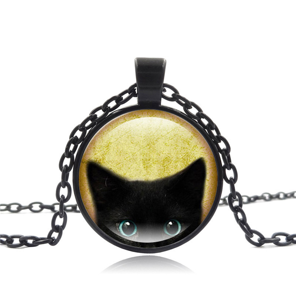 

Fashion Retro Punk Necklace Simulated Glass Round Black Cool Cat Necklace Ladies Jewelry Stylish Pendientes Necklaces Torque