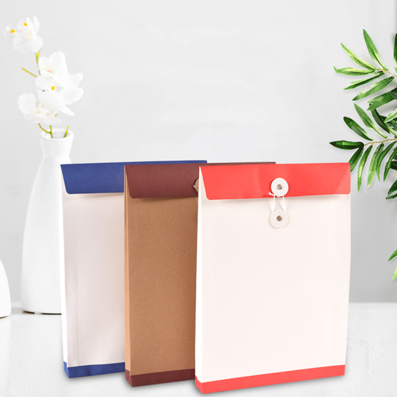 

A4 Document File Bag Kraft Paper Folder Pouch Bag File Organizer Holder Envelope Office School Supplies Thread Buckle Color Printing