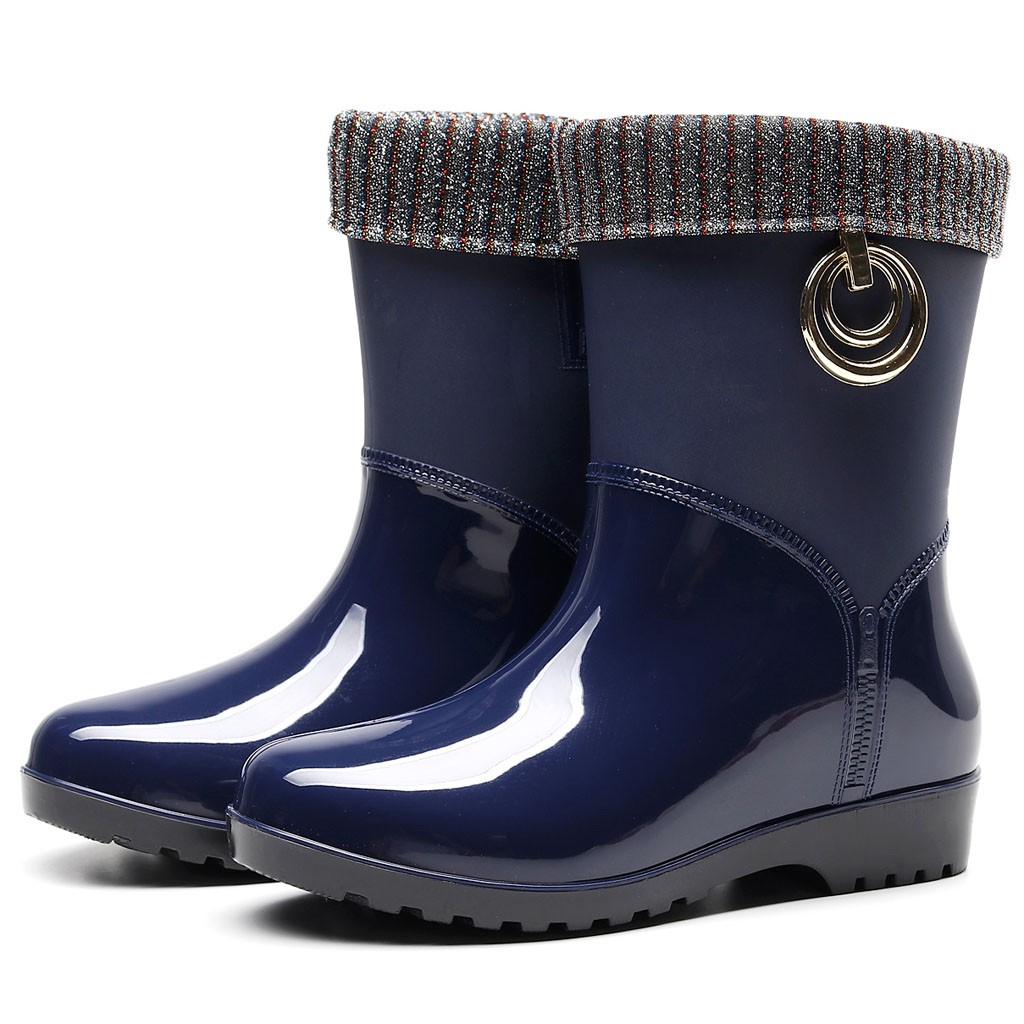 

Punk Style Mid-Calf Rain Boots Women Rubber Winter Warm Snow Boots Women's Non-Slip Rain Boots Outdoor Water Shoes, Red
