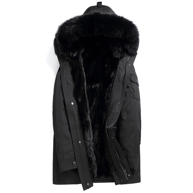 

Real Fur Coat Winter Jacket Men Natural Liner Parka Men Fur Collar Warm Parkas Plus Size 5xl Winterjas Heren MY1832, Black