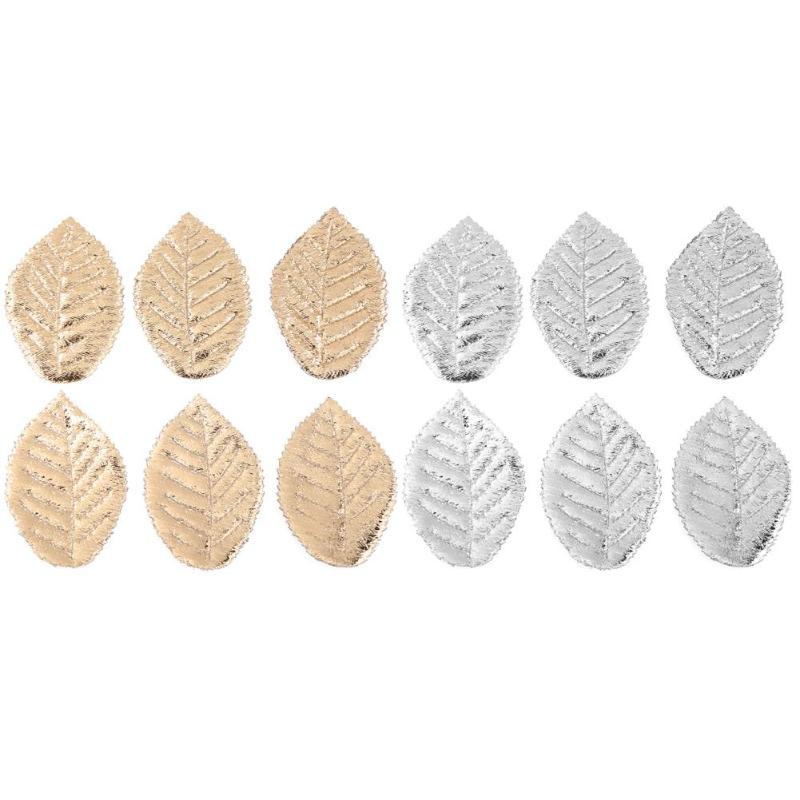 

100pcs Artificial Green Leaf Cloth DIY Fake Plant Garden Wedding Home Decor, Silver