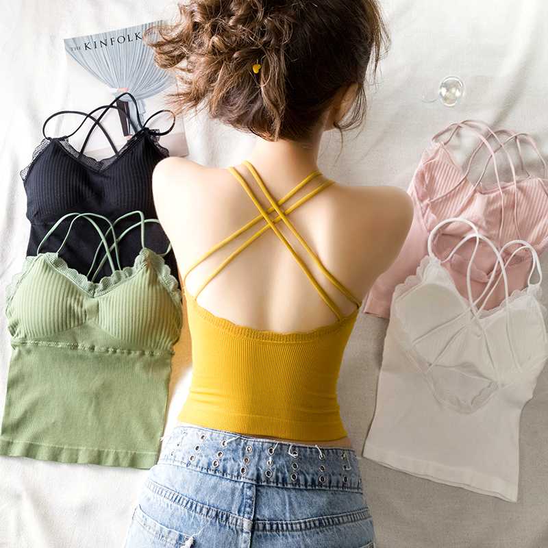 

2020 Back Cross Crop Top Women Sexy Cut Lace Hollow Out Bra Bustier Strappy Cropped Blusas Bandage Halter Black Tops Camis