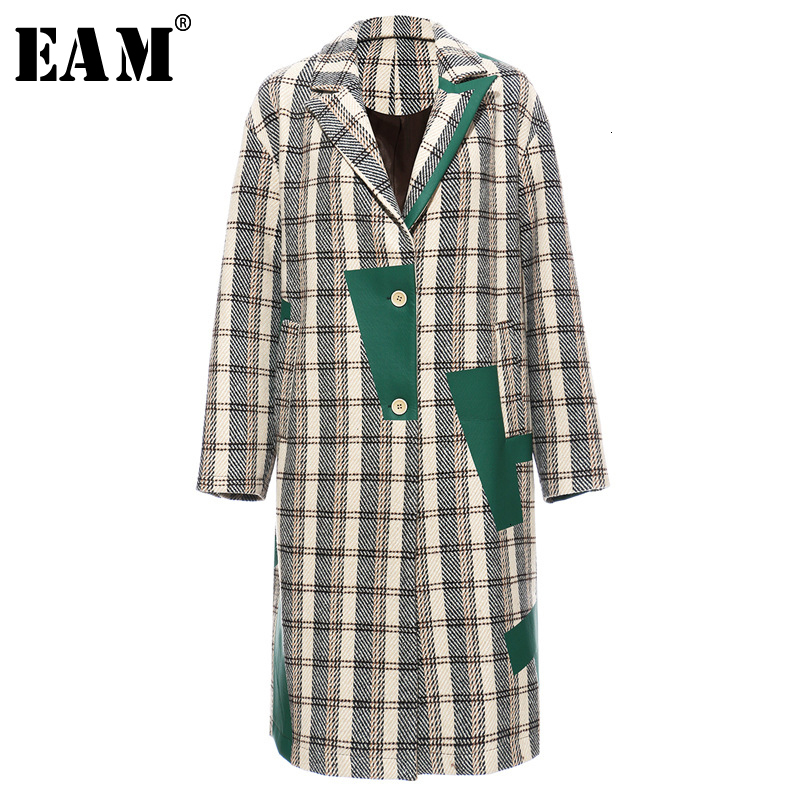 

EAM] Women Plaid Split Long Big Size Trench New Lapel Long Sleeve Loose Fit Windbreaker Fashion Spring Autumn 2020 19A-a120, Green