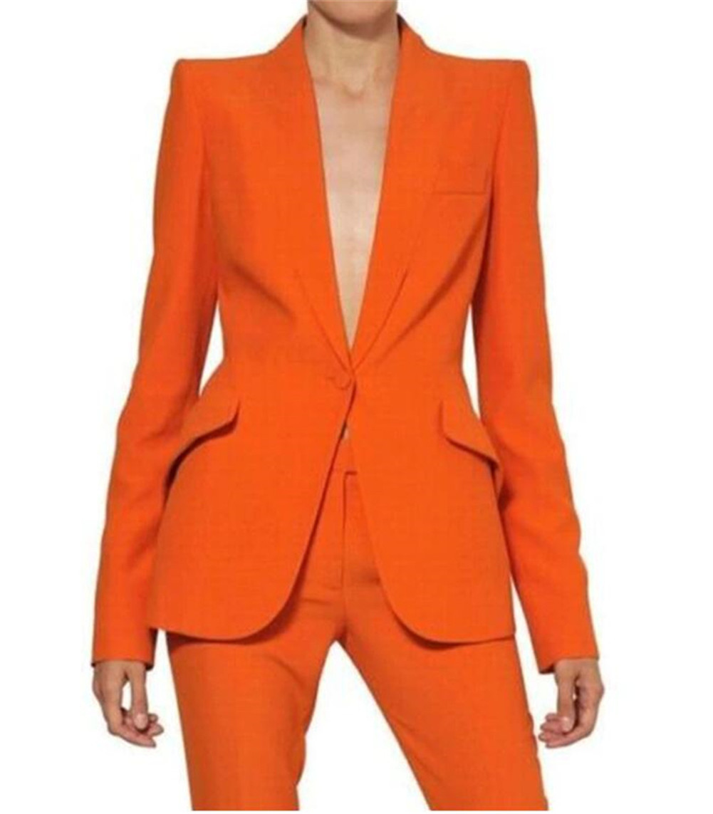 

Orange Pantsuits Single Breasted Business Formal PantSuits Women Full Sleeve Jacket+Pants 2 Pieces Suit Female Pantsuit Plus Size, 010