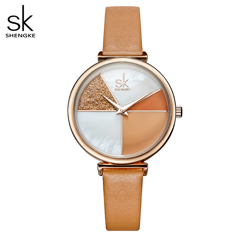 

Shengke Watch Women Shell Dial leather Ladies Watch Japanese Quartz Movement Ultra Slim Buckle Strap Reloj Mujer Montre Femme, No send watch for shipping