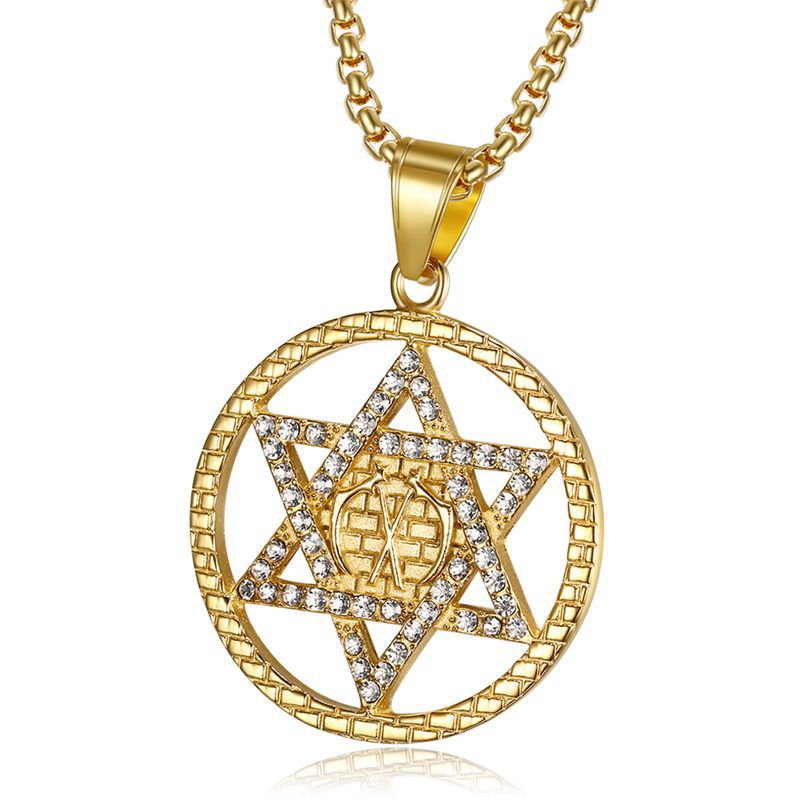 

Hip Hop Bling Iced Out Gold Color Stainless Steel Ax Jewish Star of David Hexagram Pendants Necklaces for Men Rapper Jewelry