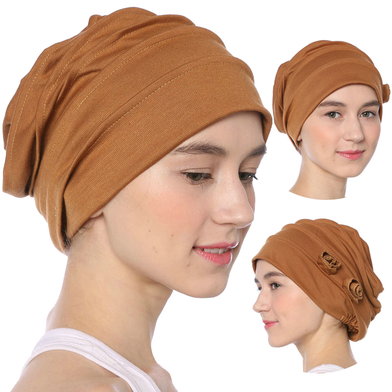 

2020 New Muslim Hat Fashion Women Hijab Turban Caps Plain Cotton Flower Headscarf Hats Soft Elastic Arab Islam Head Wrap Bonnet