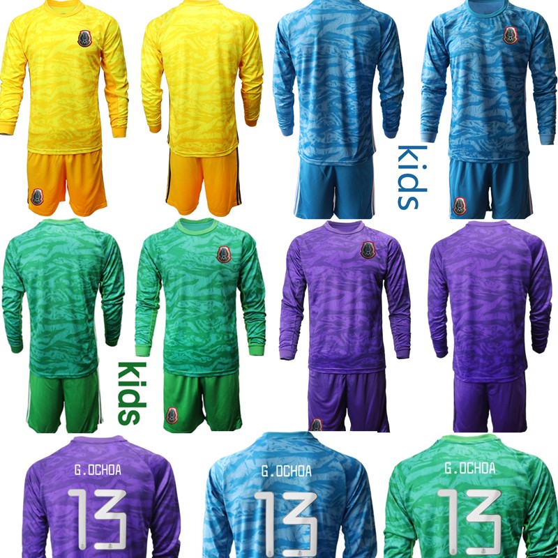 

Mexico goalkeeper kids football kits 13 G.OCHOA Children soccer Jerseys Long Sleeve camisa de futebol baby infant boy Sports Uniforms Sets