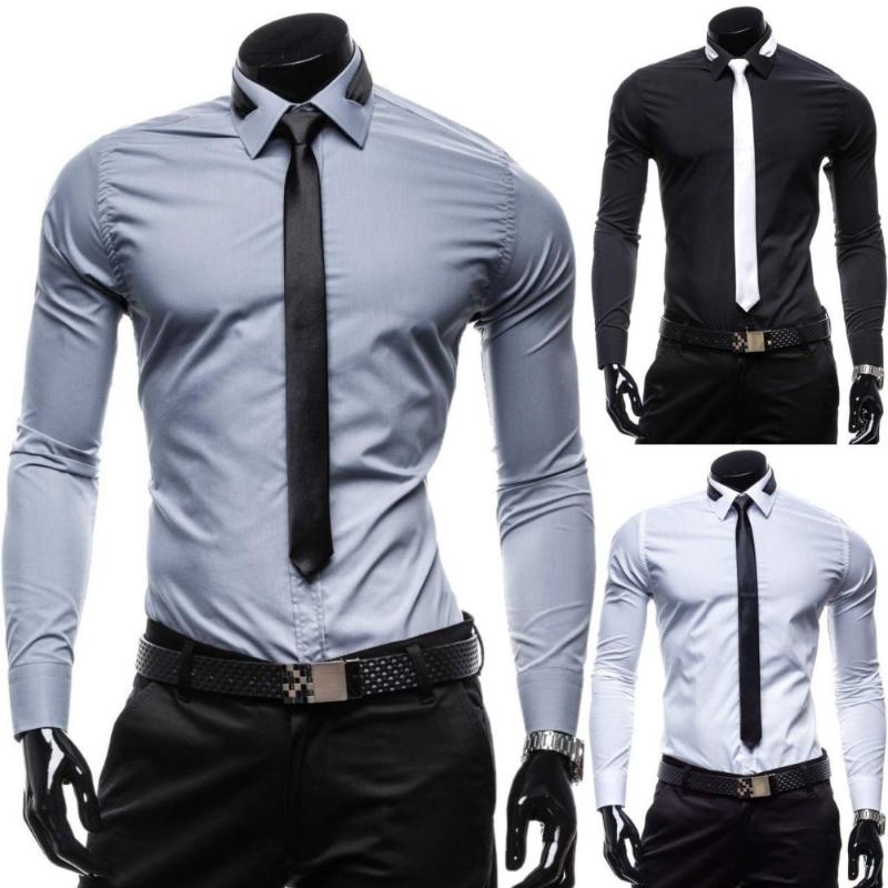 

ZOGAA Business Dress Shirt Mens Long Sleeve Slim Fit Men's Casual Button-Down Shirt Formal Solid Dress Shirts Men Clothes Camisa, Black