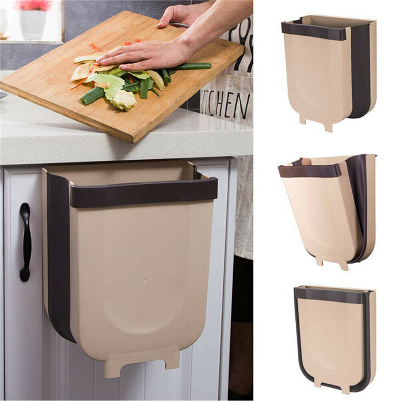 Color al Azar Cubo de la Basura Plegable del gabinete de Cocina Puerta Colgando Papelera Papelera Papelera Can montado en la Pared para Cuarto de ba/ño WC Almacenamiento de residuos
