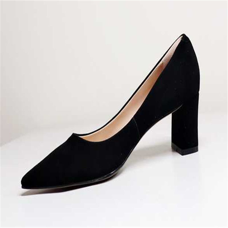 

new ayemiland fashion chunky heel pointed toes Pure color shallow mouth woman Single shoes, Black