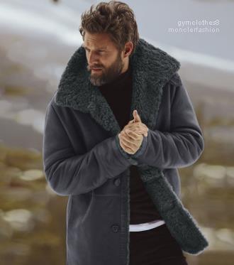 

Winter Thick Designer Coats Warm Fleece Lamb Jacket Turn-down Collar Anti Cold Jackets Men, Black