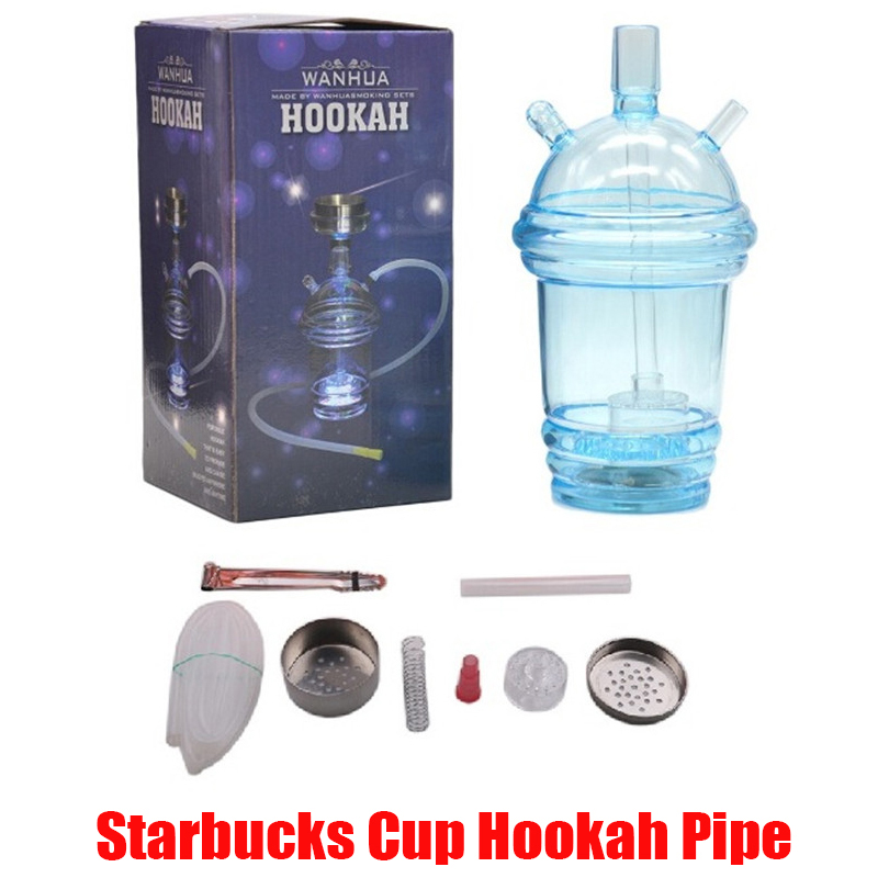 

Starbucks Cup Hookah Pipe Glowing LED Glass Bong Water Hookah Milk Tea Cup Water Pipe Acrylic Dabber with 80cm Hose In Stock