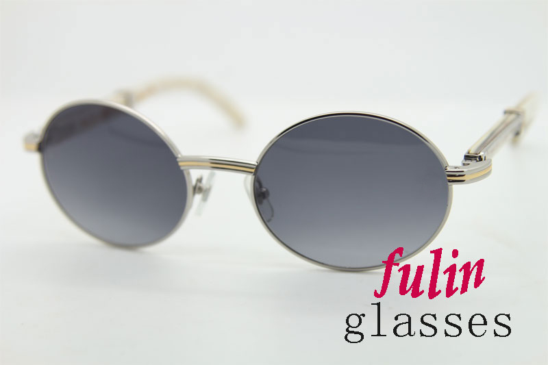 

2020 Wholesale Hot White Genuine Natural Horn Sunglasses Vintage Metal Material Unisex 7550178 Sunglasses Round UV400 Driving Glasses