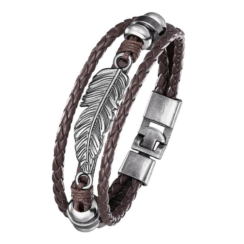

2020 vintage multi-layer bracelet men and women a variety of talisman fashion bracelet feather leaf leather party jewel