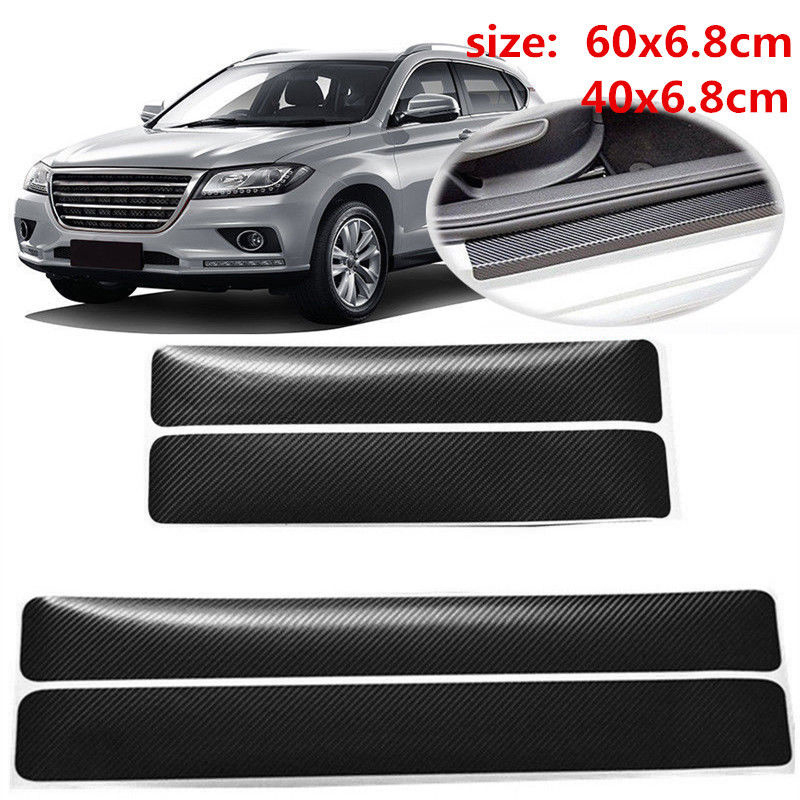 

4pcs/set Auto Car Door Sill Scuff Carbon Fiber Threshold Bar Anti Scratch Step Sticker Pedal Protector Film Welcome Edge Bumper Strip, As pic