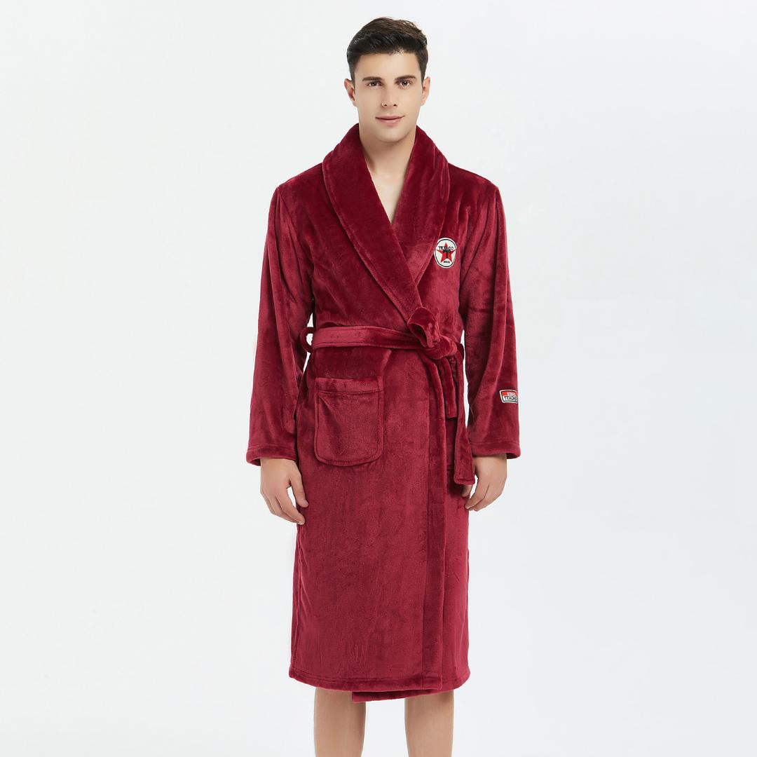 

Men Robe Kimono Gown Casual Bathrobe Gown Nightgown Soft Homewear Keep Warm Flannel Nightwear Elegant Solid Burgundy Sleepwear, White