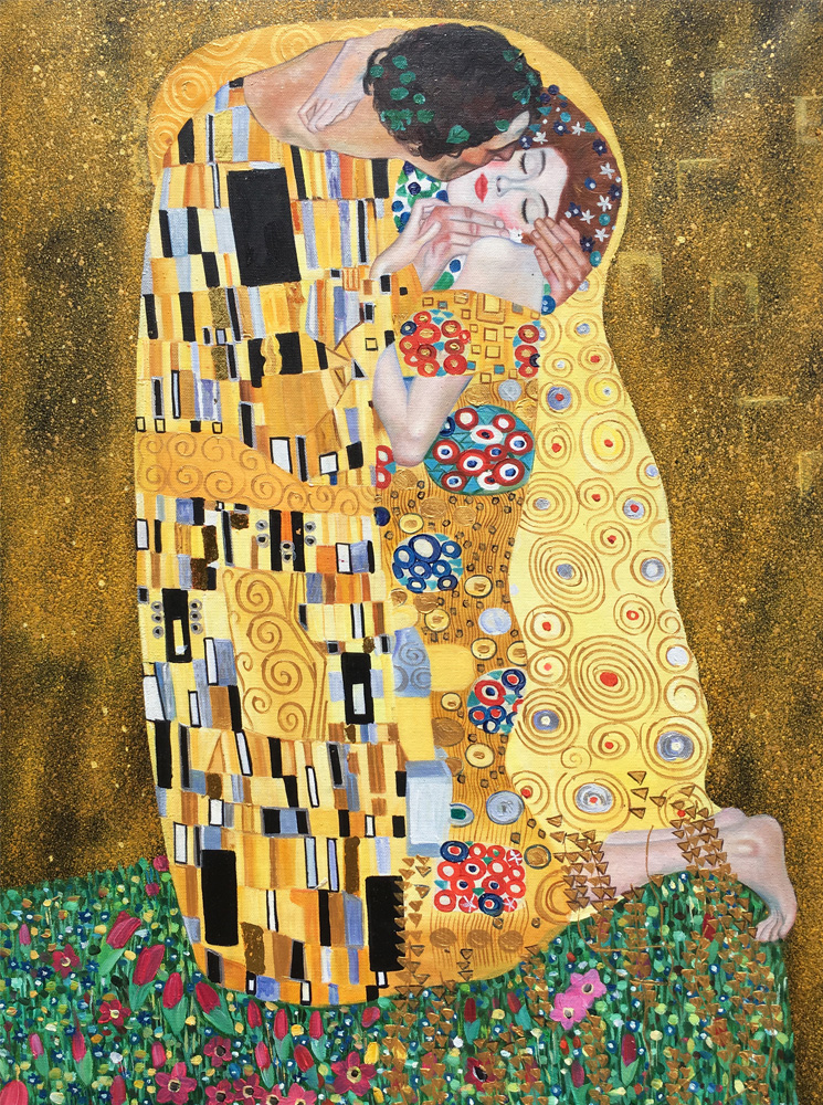 

Gold leaf Gustav Klimt oil paintings The kiss The Lovers art on canvas Hand painted beautiful artwork for living room bedroom wall decor