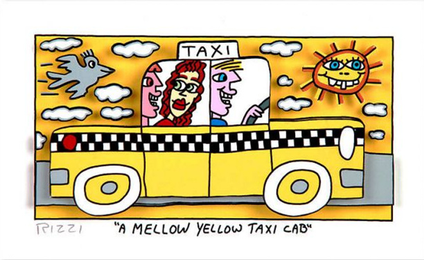 

James Rizzi A MELLOW YELLOW TAXI CAB Home Decor Handpainted Oil painting On Canvas Wall Art Canvas Pictures 191223