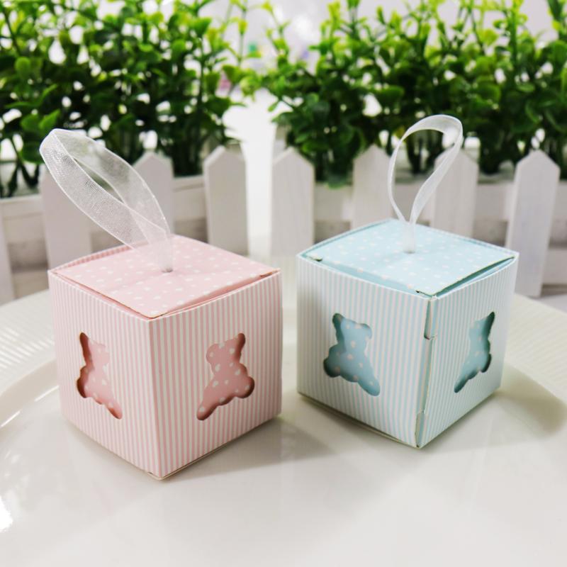 

5*5*5cm Baby Shower Laser Cut Pink/Blue Cute Bear Candy Box Kids Party Birthday Wedding Festival Party Favor Gift Box Supplies