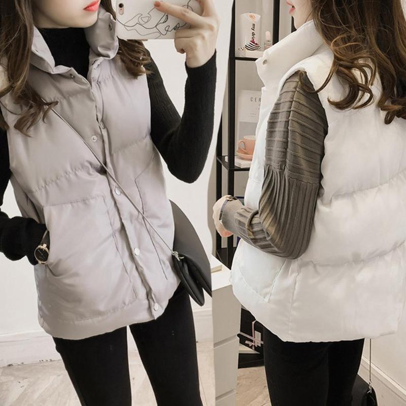 

GloryStar Woman Jacket Casual Vest Short Sleeves Coat Cotton-Padded Thicken Waistcoat, Black