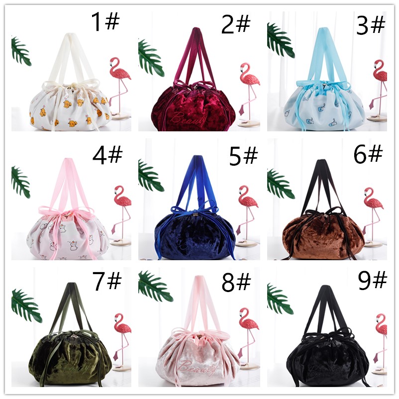 

100 pcs Lazy Cosmetic Bag Velvet Drawstring Bags Cartoon Makeup Organizer Storage Travel Cosmetic Pouch Magic Toiletry String Bag