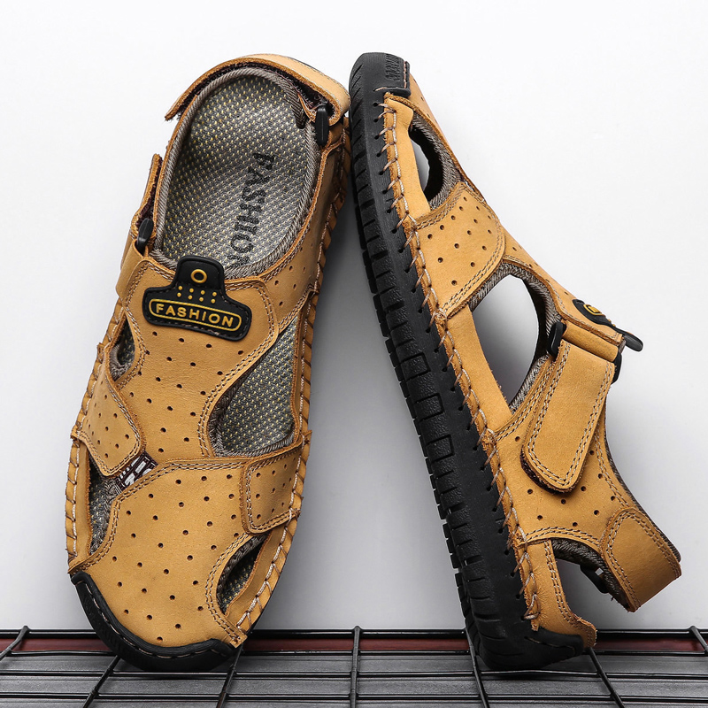 

Sandals Men Flip Flops Plus Size Walking Thick Buckle Flat Lightweight Mens Summer Slides Leather Casual, 9905 yellow