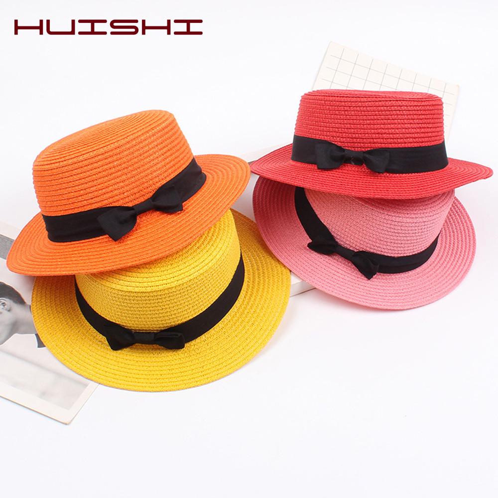 Hushi Hats For Girls Cute Bowknot Beach Bucket Straw Sun Hat Parent-Child Women Girls Cap Colorful Milky White Khaki Pink Red VUiQN